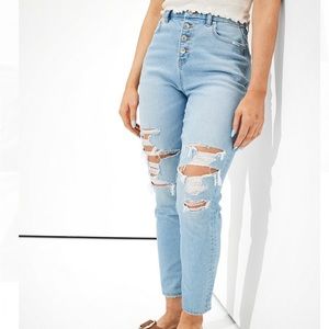 American Eagle Stretch Curvy Distressed Mom Jeans - Pale Ocean - size 4